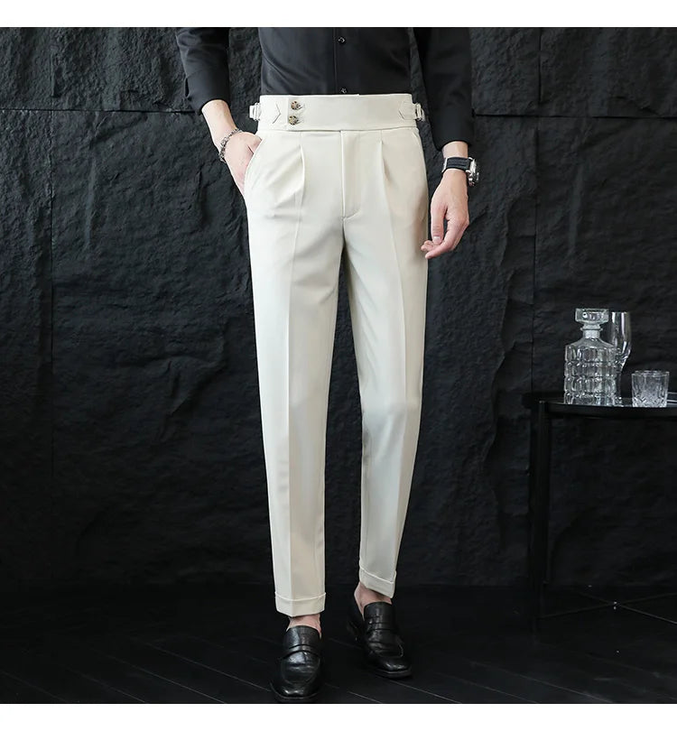 High Quality Italian Style High-waisted Suit Pants Fashion Neapolitan Men's Slim Fit Business Office Social Wedding Trousers
