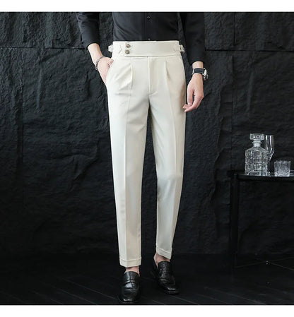 High Quality Italian Style High-waisted Suit Pants Fashion Neapolitan Men's Slim Fit Business Office Social Wedding Trousers