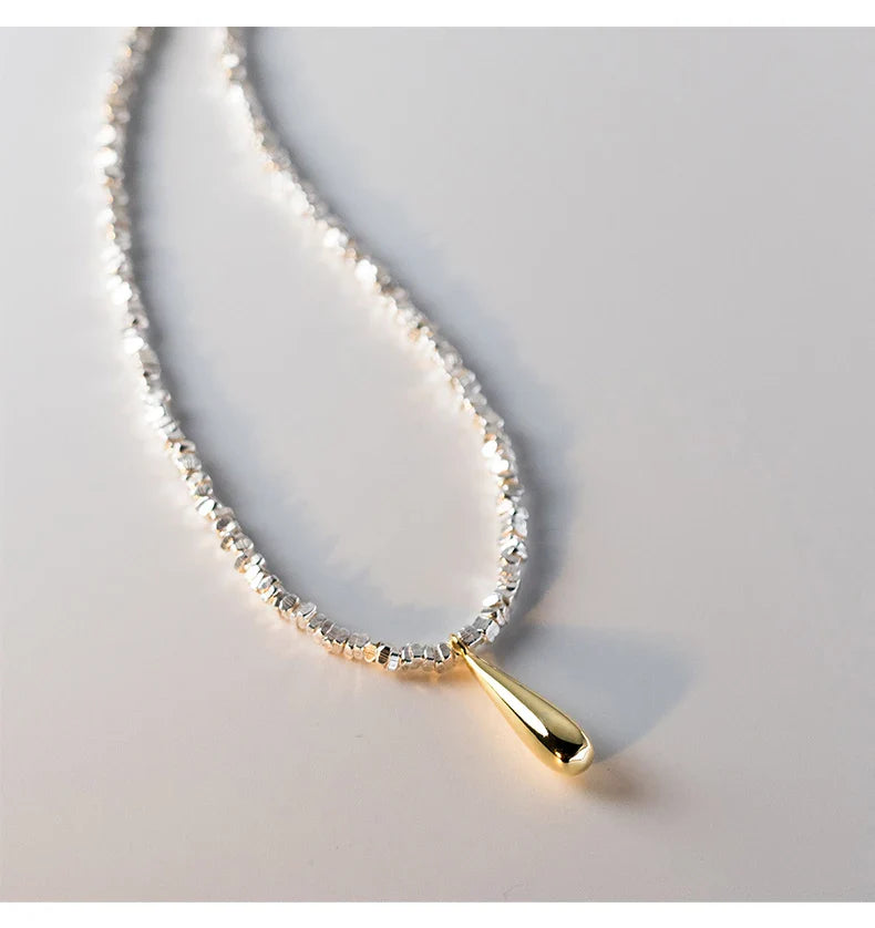 925 Sterling Silver Geometric Fashion Link Chain Necklace Classic Gold Color Water Drop Pendant For Women Fine Jewelry