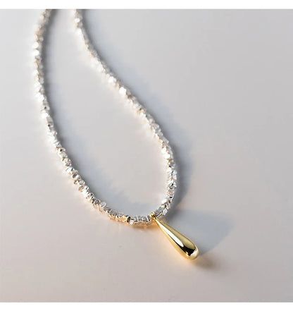 925 Sterling Silver Geometric Fashion Link Chain Necklace Classic Gold Color Water Drop Pendant For Women Fine Jewelry