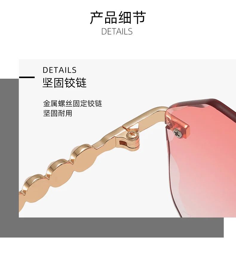 Women's Rimless Cut Edge Sunglasses Pearl Temple Gradient Lens Sun Glasses Elegant Y2K UV400 Shades Luxury Metal Fashion Eyewear