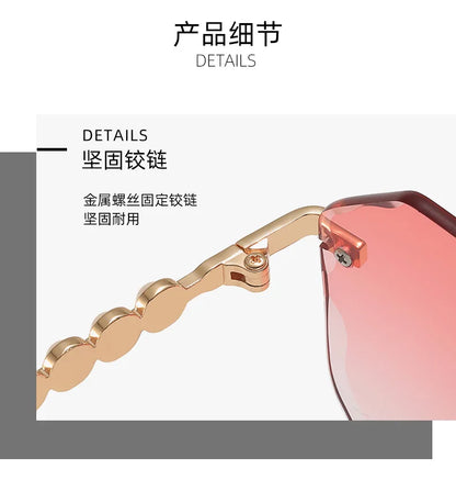 Women's Rimless Cut Edge Sunglasses Pearl Temple Gradient Lens Sun Glasses Elegant Y2K UV400 Shades Luxury Metal Fashion Eyewear
