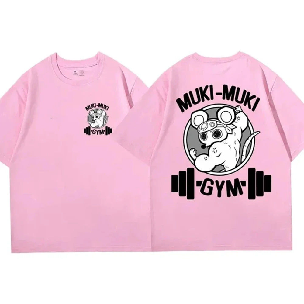 Anime Demon Slayer Uzui Tengen Print T-shirts Unisex Funny Ninja Mice Muki Muki Gym T Shirt Muscular Mouse Oversized 72453