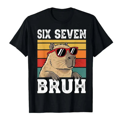 Six Seven Bruh Meme Funny Capybara T-shirt For Women Short Sleeve Tops Summer Short sleeved Harajuku streetwear Tops Tees  ﻿