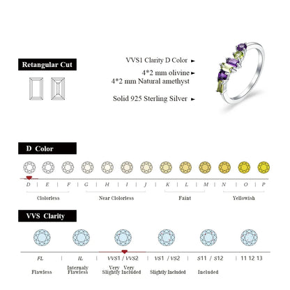 Minimalist Natural Amethyst Peridot Ring 925 Sterling Silver for Women Men Fine Wedding Party Wear Jewelry Gifts