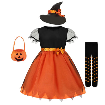 2026 Children's Pumpkin Costume Role Playing Girls Dress Carnival Party Halloween Cosplay Performance Kid Outfit