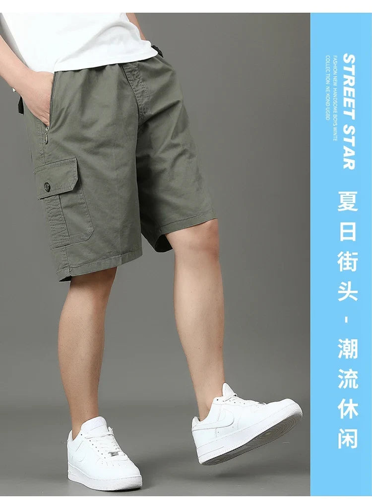 Summer new men's work shorts pocket zip trend versatile casual trousers five work trousers
