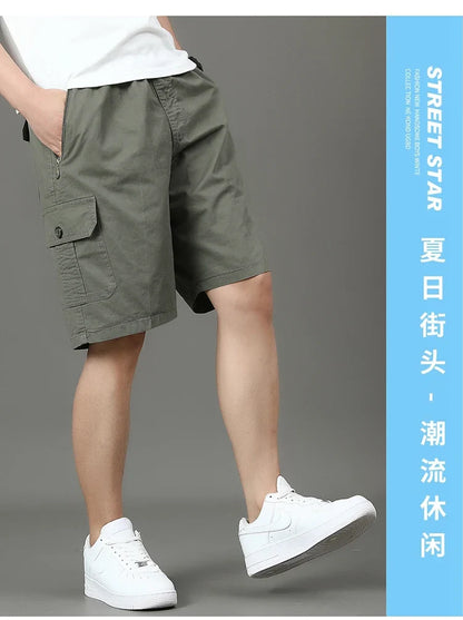 Summer new men's work shorts pocket zip trend versatile casual trousers five work trousers