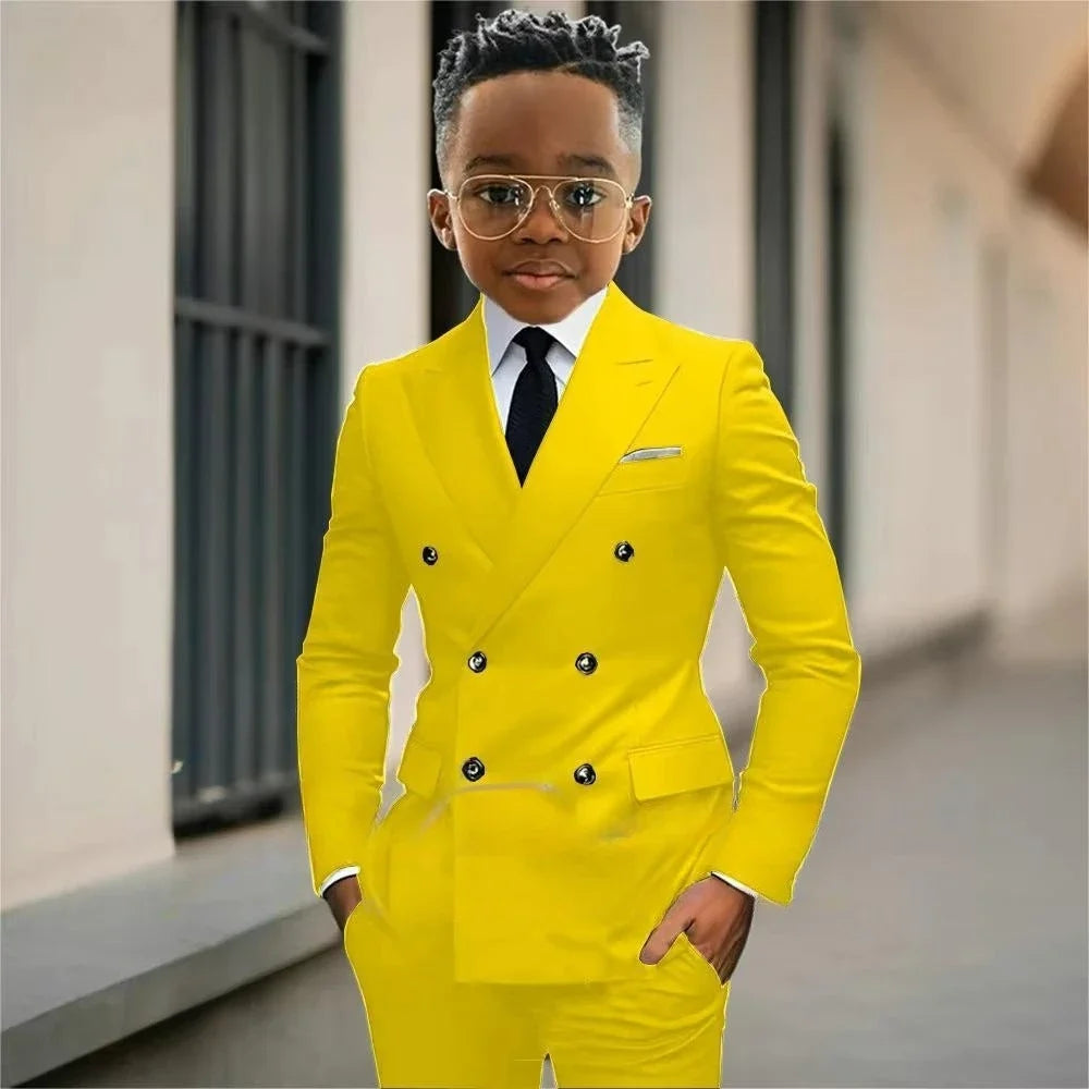Boy's Formal Tuxedo 2 Pieces Jacket Pants For Piano Contest Performance Double Breasted Kids Party Suit Set Wedding Outfit