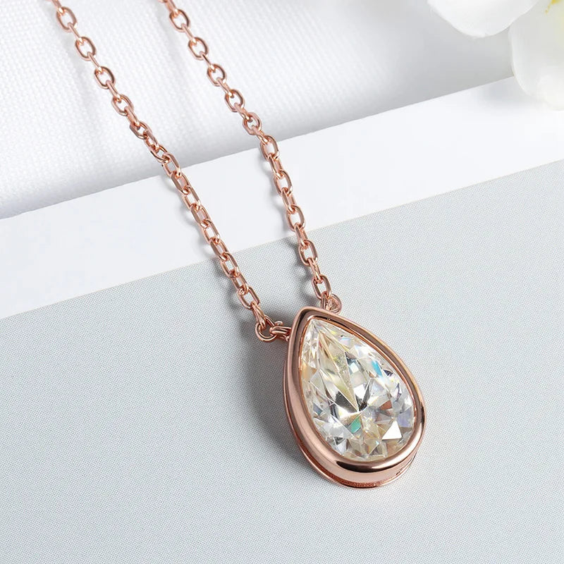 Certified 1-3CT Pear Cut Moissanite Necklaces for Women Chain Lab Diamond Pendant Birthday Gift 925 Sterling Silver 100%