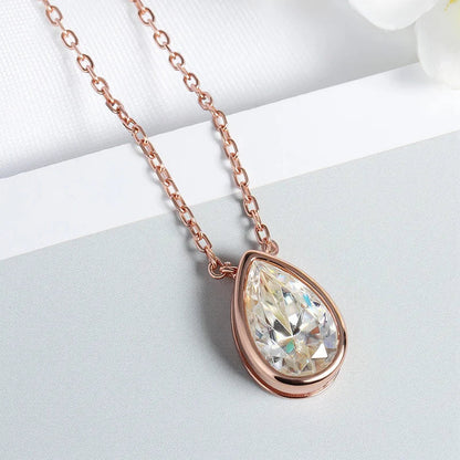 Certified 1-3CT Pear Cut Moissanite Necklaces for Women Chain Lab Diamond Pendant Birthday Gift 925 Sterling Silver 100%