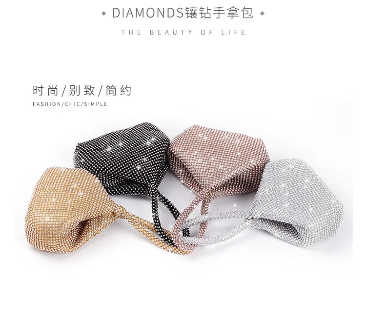 Fashion Women's Dinner Bag Diamond Inlaid Fashion New Handbag Mobile Zero Wallet Wedding Women Model Bag Luxury Champagne Color