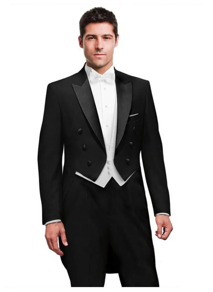 3 Piece Solid Men Suit Wedding Groom Tuxedo Long Blazer Best Man Formal Prom Male Suit Fashion Costume Homme (Jacket+Vest+Pants)