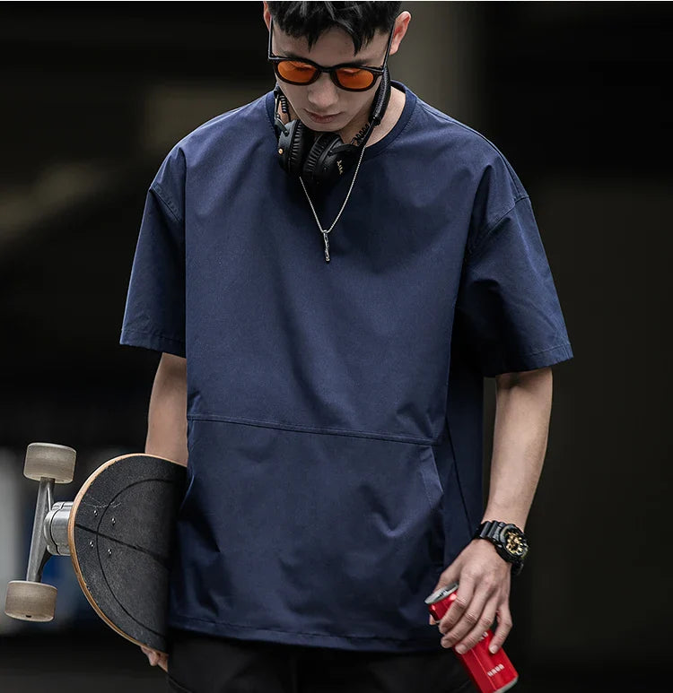 Men's Summer Thin Short Sleeve T-Shirt Ice Silk Quick Dry Large Size round Neck Sport Loose Casual Workwear Breathable Sweat ...