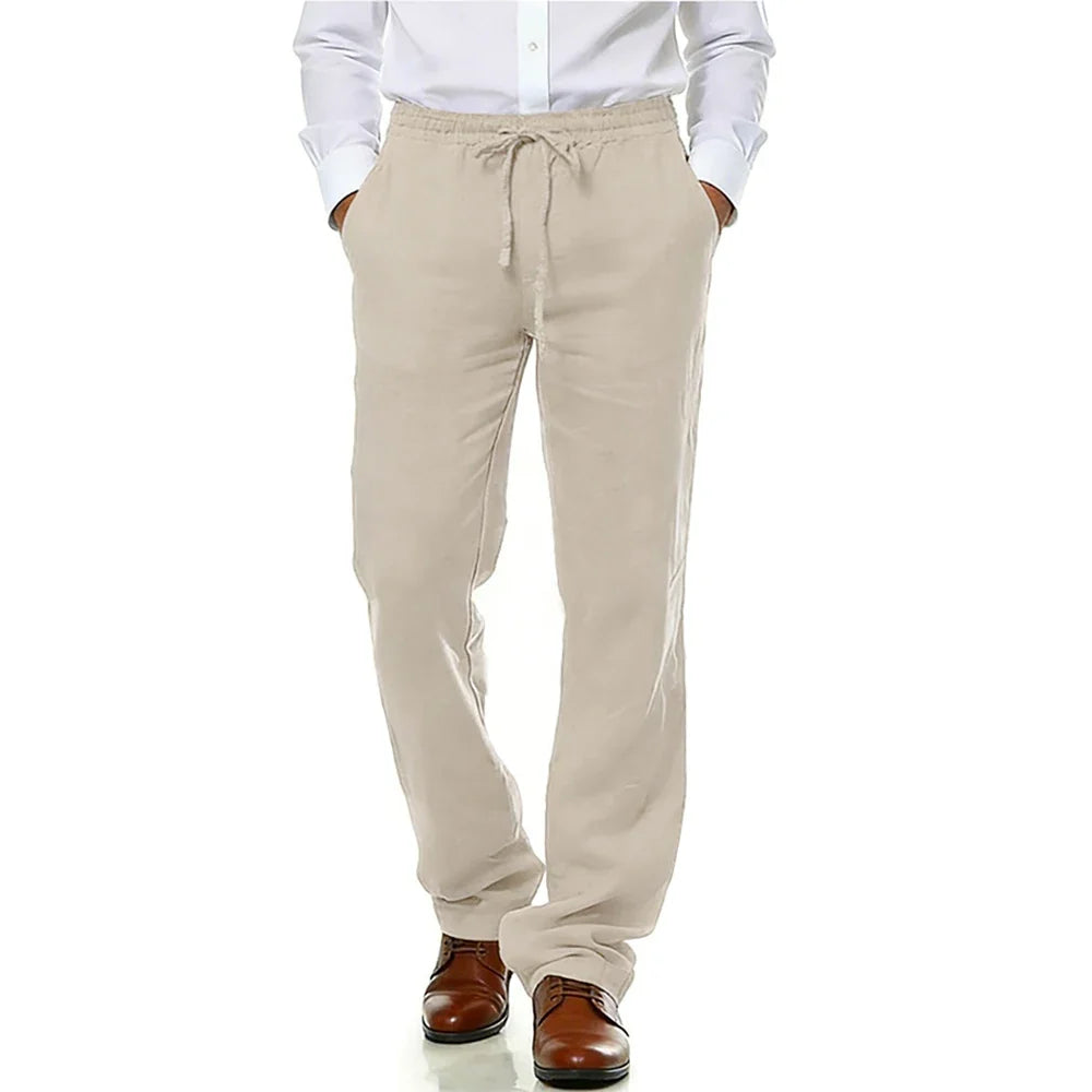 Men's Cotton Linen Suit Pants Casual Business Texture Cozy Trousers Straight Leg Old Money Man Vintage Lightweight Dress Pants