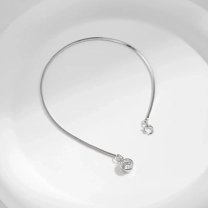 925 Sterling Silver Snake Chain Bracelet White Gold Sparkling Round CZ Charm Dainty Chain Bracelet for Women Jewelry