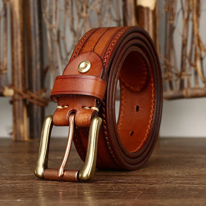 3.8CM Pure Cowhide Genuine Leather Retro Fashion Personality Embossed Belts for Men Luxury Brand Design Male Copper Buckle Belts