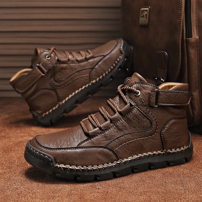 Men's Hand-stitched Boots Plus-size Casual Shoes Comfortable Soft Ankle Boots Outdoor Non-slip Wear Boots