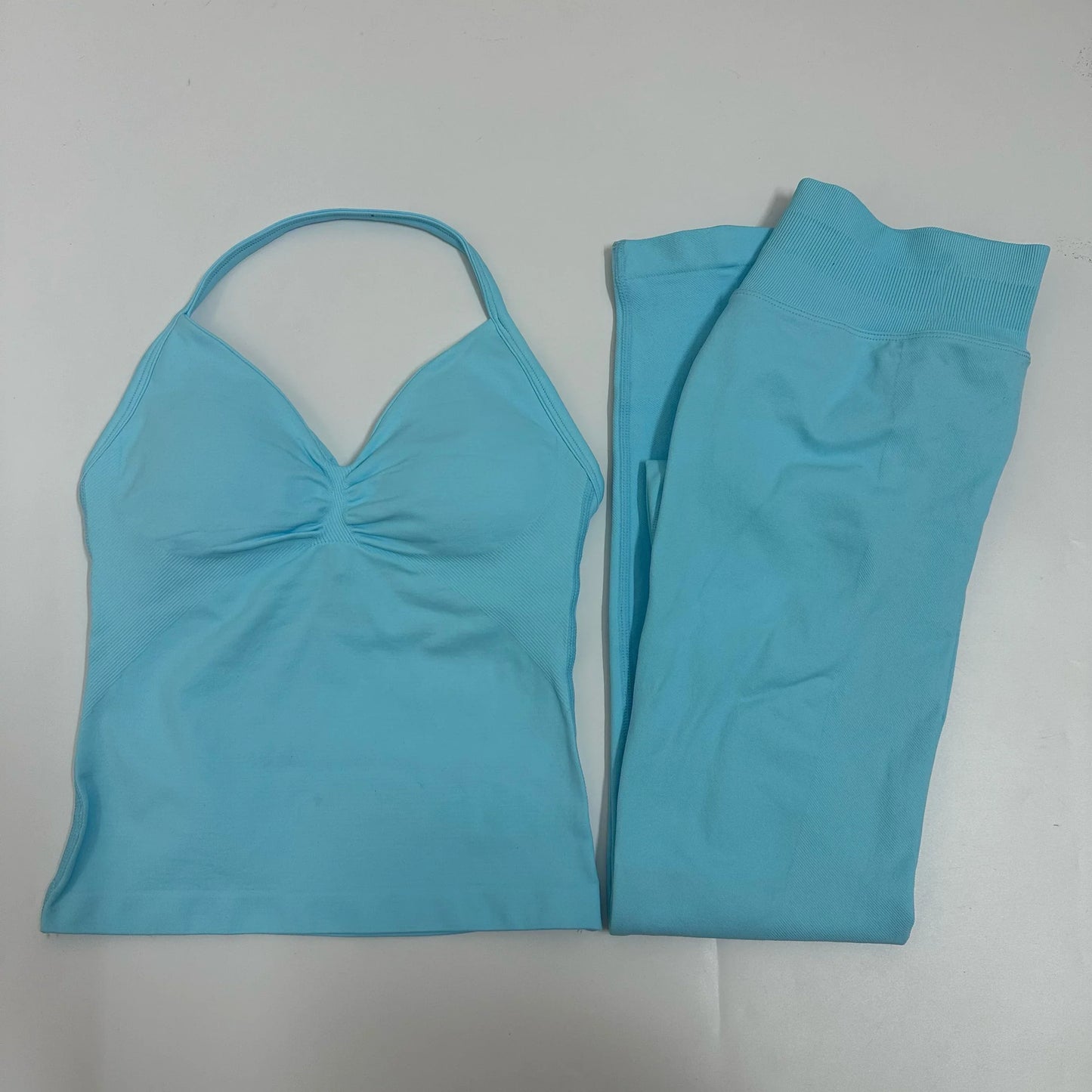 Set of 2 pieces of women's yoga mesh, sleeveless tops with open back, high-waisted gym suit, fitness clothing, yoga set