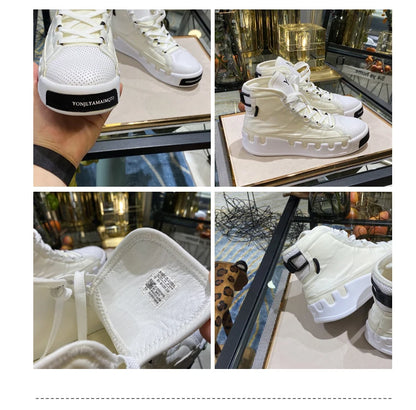 American European Fashion Casual Shoes Men High-top Sneaker Boots Cowhide Comfortable Leather Ankle Boots Lace-up Flat Trainers