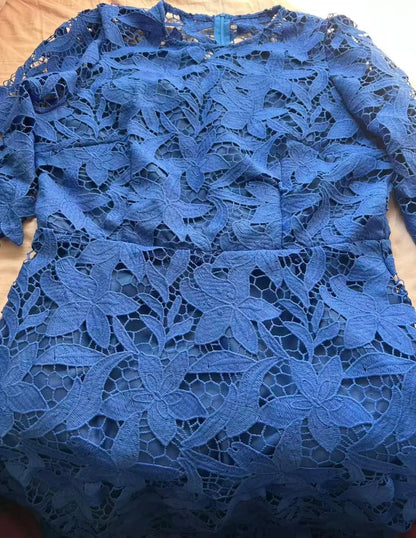 Sexy Lace Hollow High Low Long Formal Plus Size Dress With Short Sleeves Royal Blue