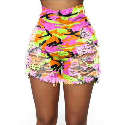 shorts women shorts hole denim high waist sexy print wholesale dropshipping