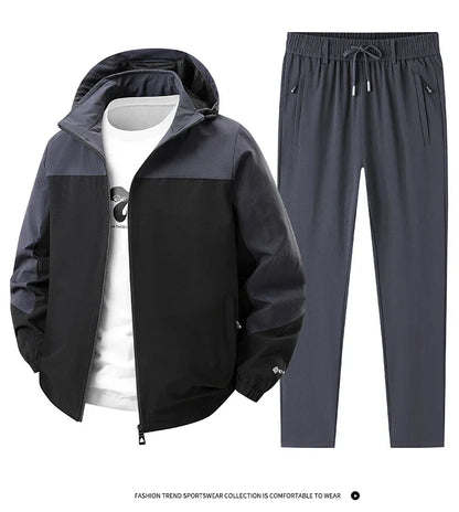 Men Spring Autumn Sport Set Comfortable Breathable Detachable Hooded Jacket Pant Set Training Morning Fitness Running Sport Suit