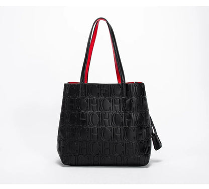 Women's Large Capacity Embossed Shoulder Bag Solid Color with Simple Texture Minimalist Design 2026 Trendy Fashion Commute