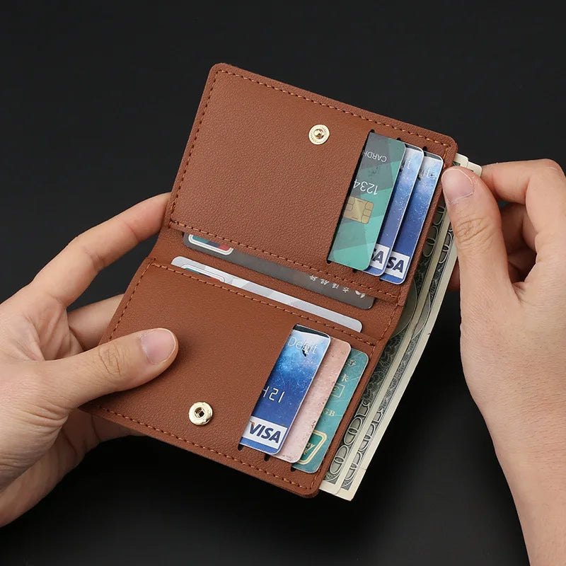 Homefish Petit portefeuille en cuir PU de couleur unie pour femme, sac à main court simple avec boutons, porte-cartes de crédit ultra fin, porte-monnaie