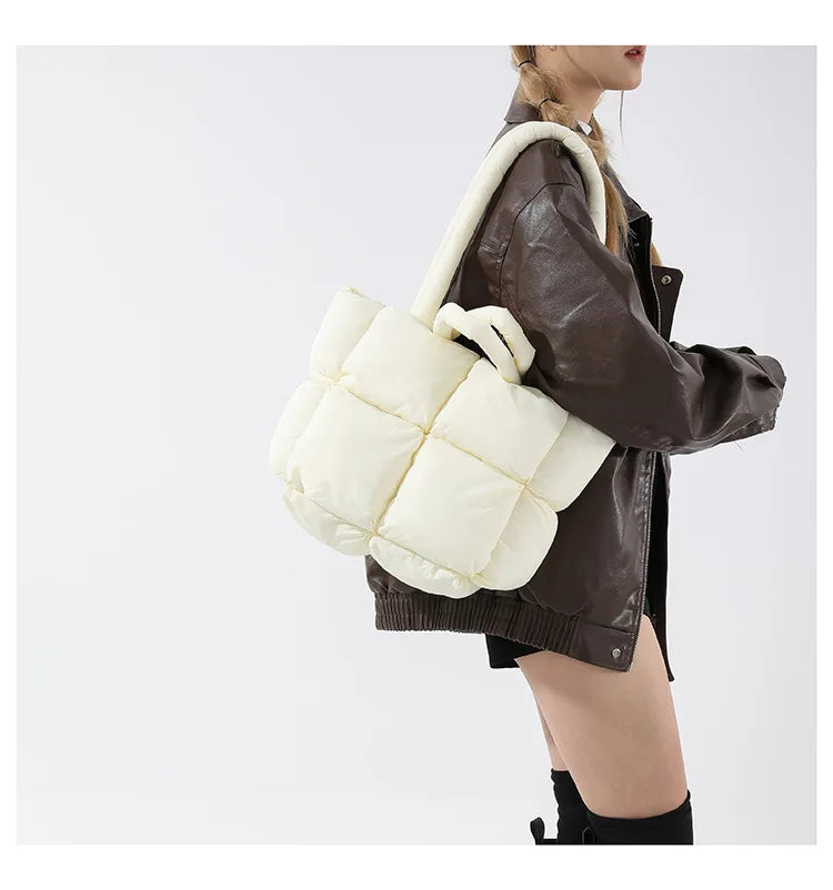 Fashion Soft Puffer Tote Bag Designer Quilted Women Shoulder Bags Nylon Padded Lady Handbags Down Cotton Warm Winter Shopper Bag