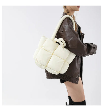 Fashion Soft Puffer Tote Bag Designer Quilted Women Shoulder Bags Nylon Padded Lady Handbags Down Cotton Warm Winter Shopper Bag