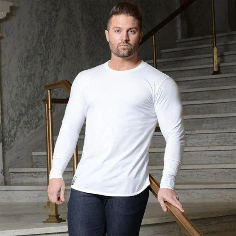 Plain Autunm Cotton Long Sleeve T-shirts Gym Clothing Bodybuilding Fitness Clothing Mens Casual Fashion Slim Fit Sports Shirts