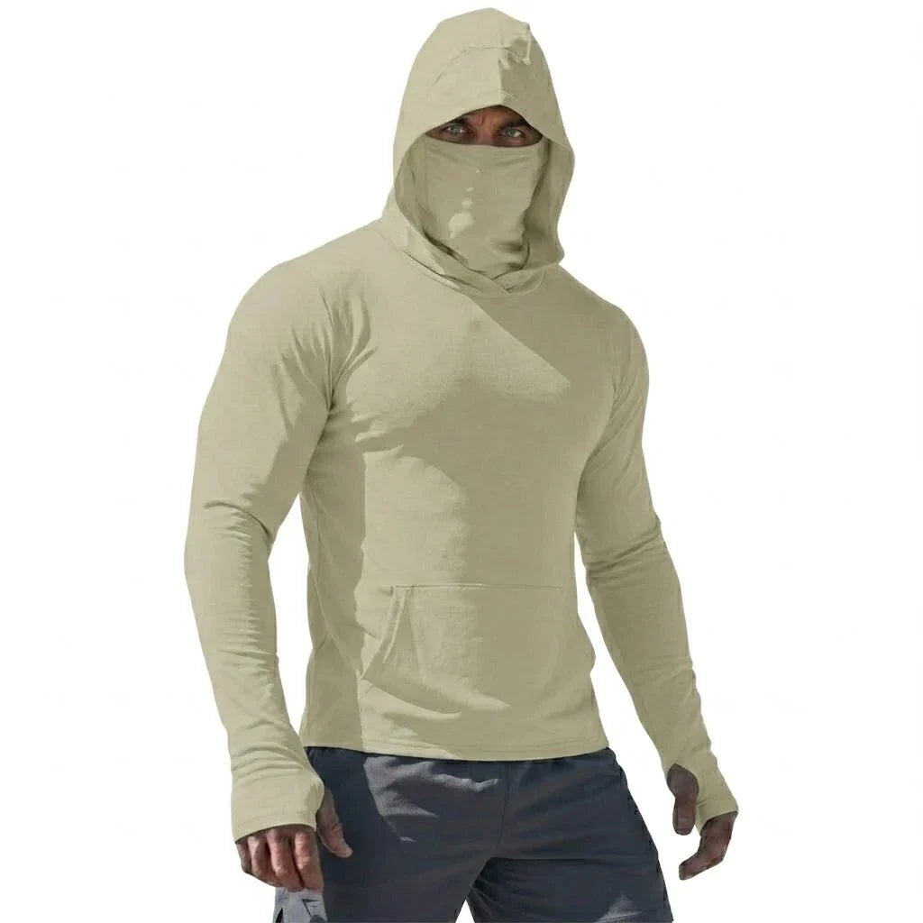 Mens UPF50+ Long Sleeve Hooded Pullover Summer Quick Dry Sun Protection Top Ice Silk Casual Shirt for Running Outdoor Sports