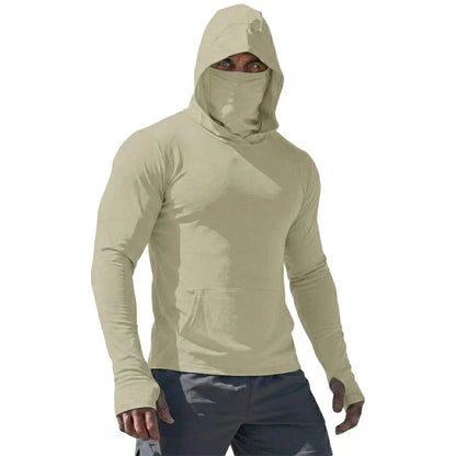 Mens UPF50+ Long Sleeve Hooded Pullover Summer Quick Dry Sun Protection Top Ice Silk Casual Shirt for Running Outdoor Sports