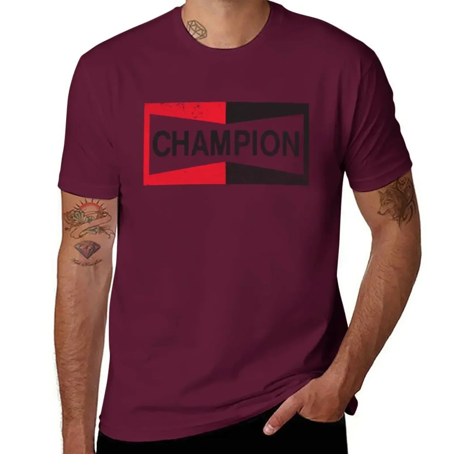 CHAMPION - Spark Plug Retro Distressed Emblem - Cl T-Shirt Short sleeve tee new edition slim fit t shirts for men