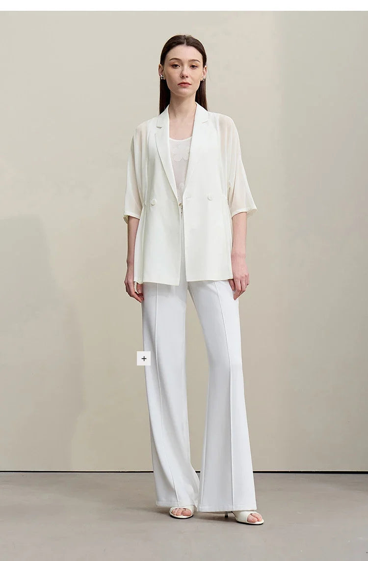 Women's Blazer 2026 Summer New Notch Lapel Dolman Sleeve Jacket Loose Lightweight Office Chiffon Coat For Women 12642007