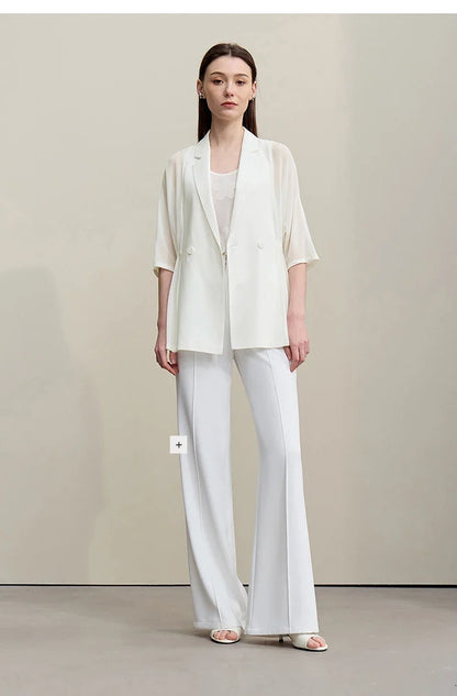 Women's Blazer 2026 Summer New Notch Lapel Dolman Sleeve Jacket Loose Lightweight Office Chiffon Coat For Women 12642007