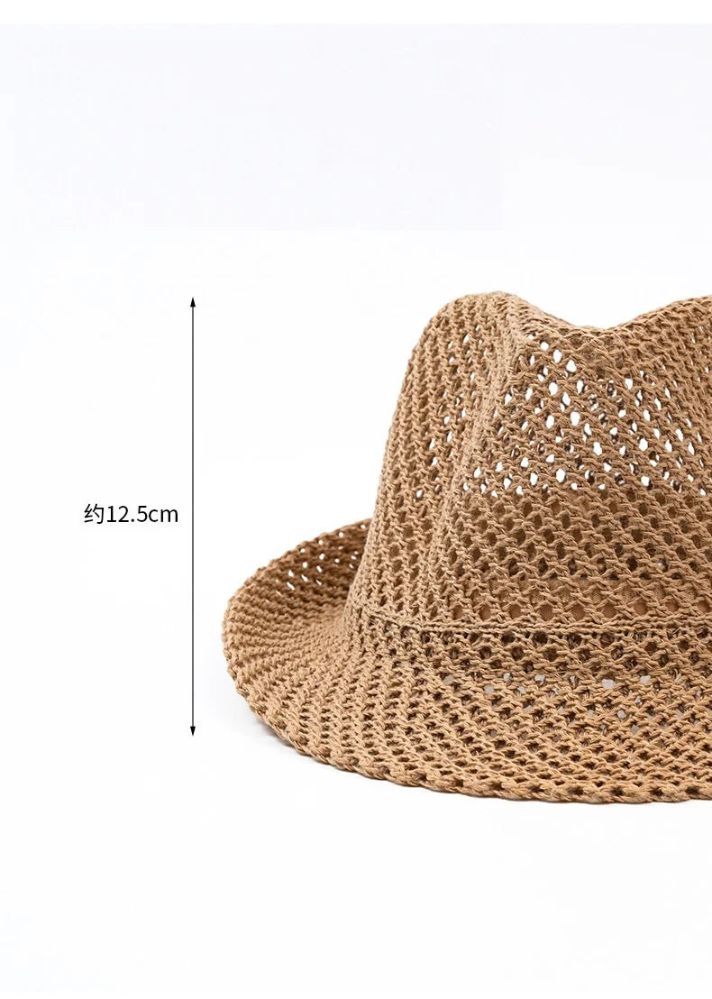 Mesh Hollow-Out Jazz Hat Summer Breathable Sun Protection Hat Straw Hat British Retro Casual Cool Hat