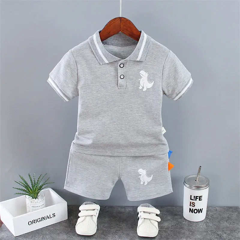 Summer Baby Boy Casual Clothes Cartoon Dinosaur T-Shirt Short Pants 2Pcs/Set Sport Kids Lapel Suits Children Fashion 0-5 Years