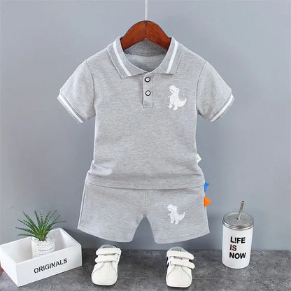 Summer Baby Boy Casual Clothes Cartoon Dinosaur T-Shirt Short Pants 2Pcs/Set Sport Kids Lapel Suits Children Fashion 0-5 Years