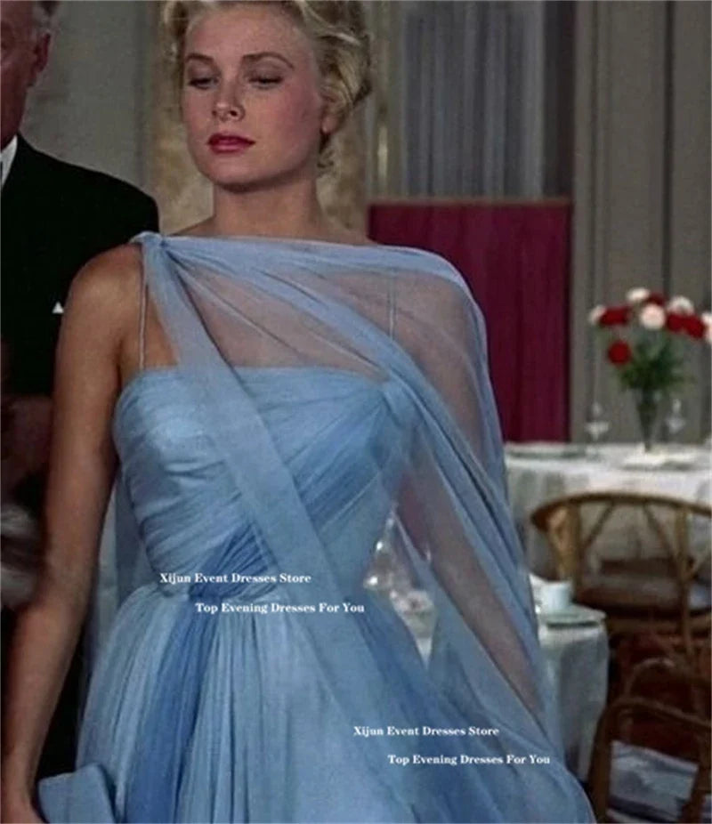 Elegant Blue Chiffon Evening Dresses Sweetheart Scarf A-Line Long Prom Dresses Pleated Sleeveless Prom Gowns 2025 Customiz