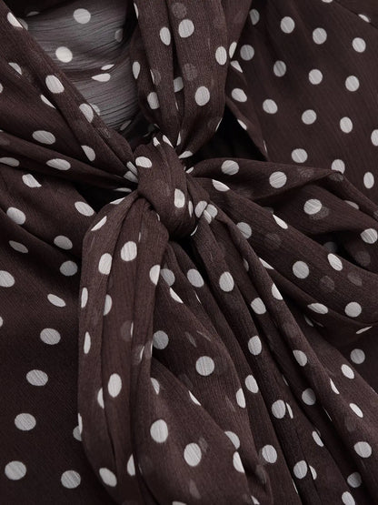 Fashion Simple Bow Polka Dot Shirt European and American Style Loose Long Sleeve Blouse Spring Summer Casual Tops