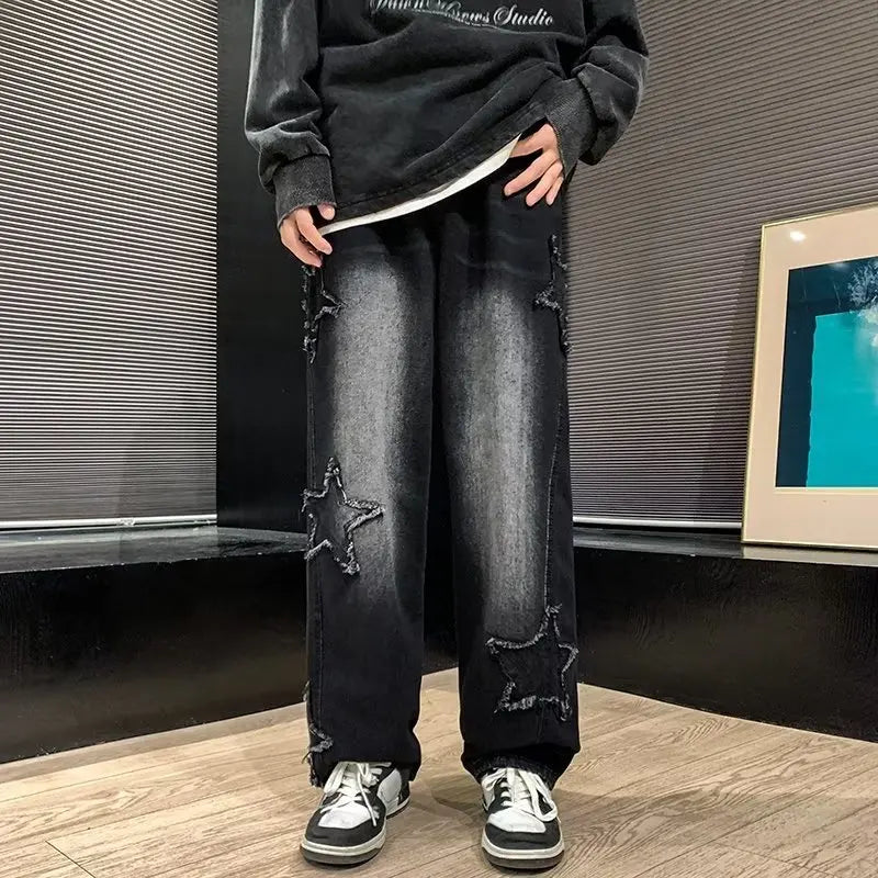 Korean Retro Mens Jeans High Quality Loose Straight Leg Jeans Wide Leg Pants Autumn Casual Pants Streetwear