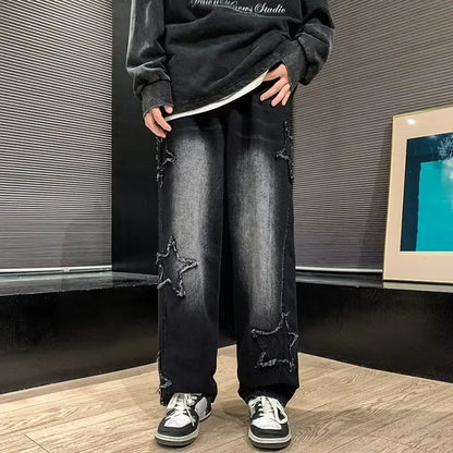Korean Retro Mens Jeans High Quality Loose Straight Leg Jeans Wide Leg Pants Autumn Casual Pants Streetwear