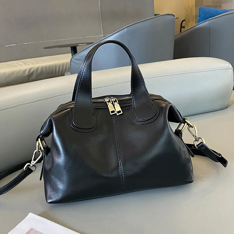 MS Genuine Leather Woman Bags Luxury Retro Shoulder Handbag Vintage Lady Messenger Casual Tote Crossbody Purses Black 2023 New