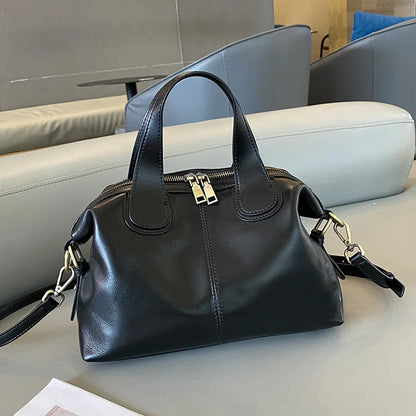 MS Genuine Leather Woman Bags Luxury Retro Shoulder Handbag Vintage Lady Messenger Casual Tote Crossbody Purses Black 2023 New