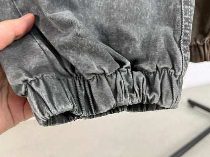 High Quality Snow Wash Distressed Cargo Pants Men Korean Fashion Plus Size Harem Pants Streetwear Joggers Casual Baggy Trousers