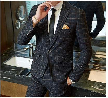 Men's Casual One-Button Plaid Suit Two-Piece Set Business No-Ironing Best Man M-5XL 2025 Fashion Comfortable Fit