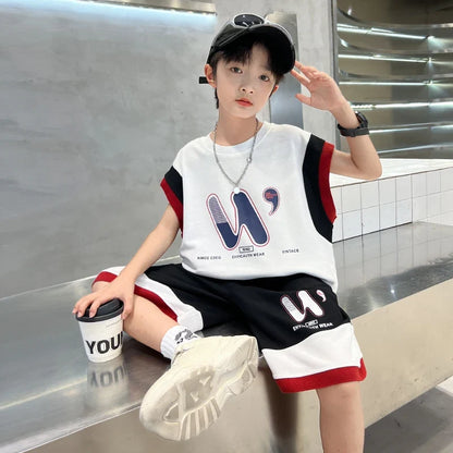 Children Summer Clothing Top and Bottom Set For Boys Cotton Clothes Suit Outfit Suit Kids Sleeveless T-shirt Shorts Tracksuit