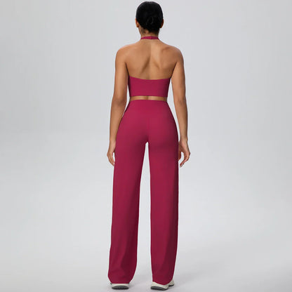 2Pieces Breathable Summer Workout Top Pants Yoga Set Yoga Underwear With Chest Pad Quick Drying Push Up Pencil Pants Yoga Set